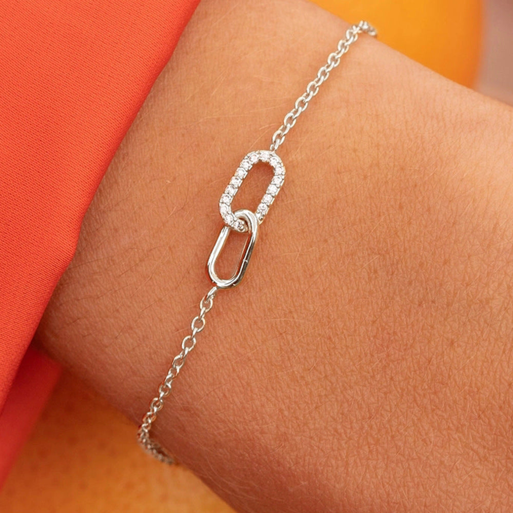 Celeste Cross-Link Zircon Bracelet-925 Sterling Silver Minimal Elegance