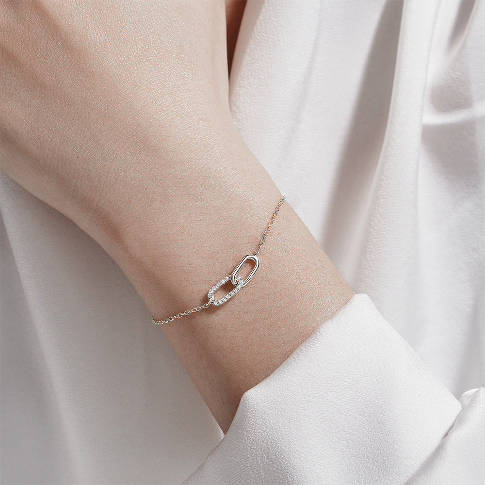 Celeste Cross-Link Zircon Bracelet-925 Sterling Silver Minimal Elegance