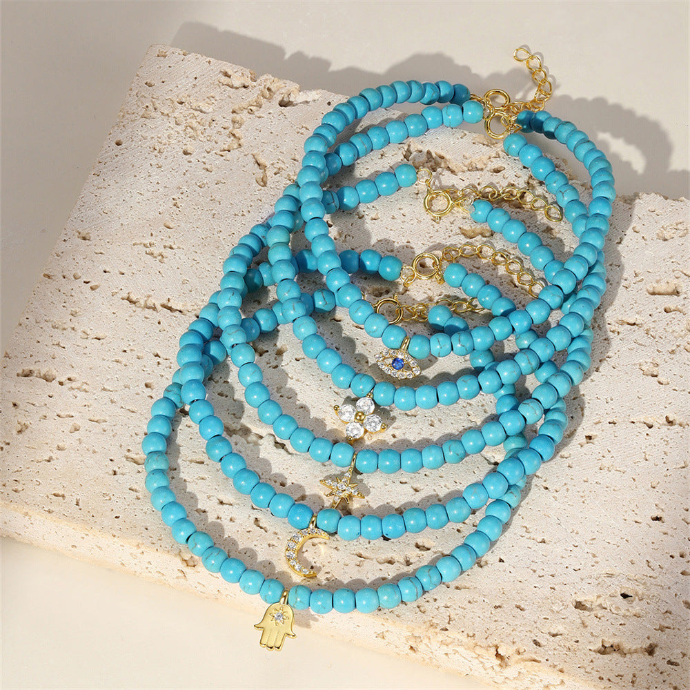 Azure Noël Turquoise Charm Bracelet – 925 Sterling Silver Beaded Elegance