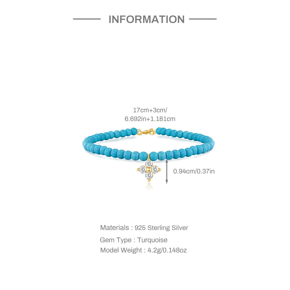 Azure Noël Turquoise Charm Bracelet – 925 Sterling Silver Beaded Elegance