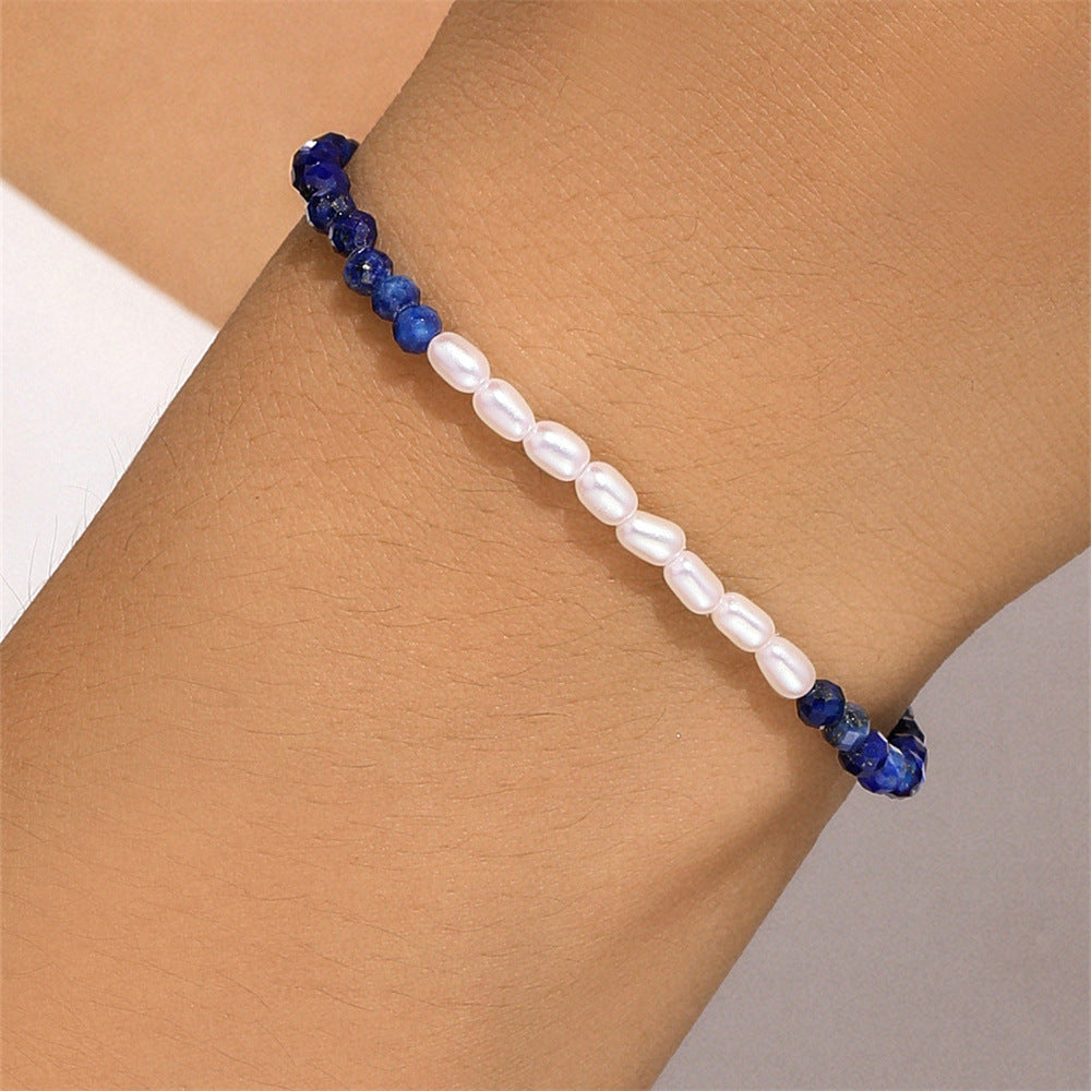 Celeste Lapis Pearl Bracelet-925 Sterling Silver Vintage Elegance