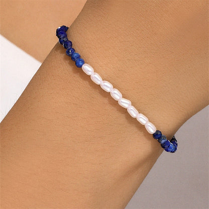 Celeste Lapis Pearl Bracelet-925 Sterling Silver Vintage Elegance