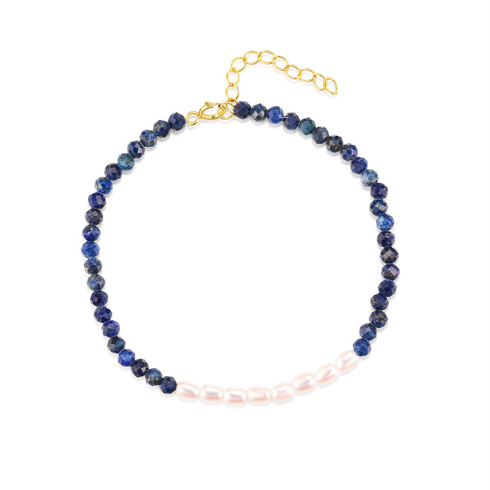 Celeste Lapis Pearl Bracelet-925 Sterling Silver Vintage Elegance