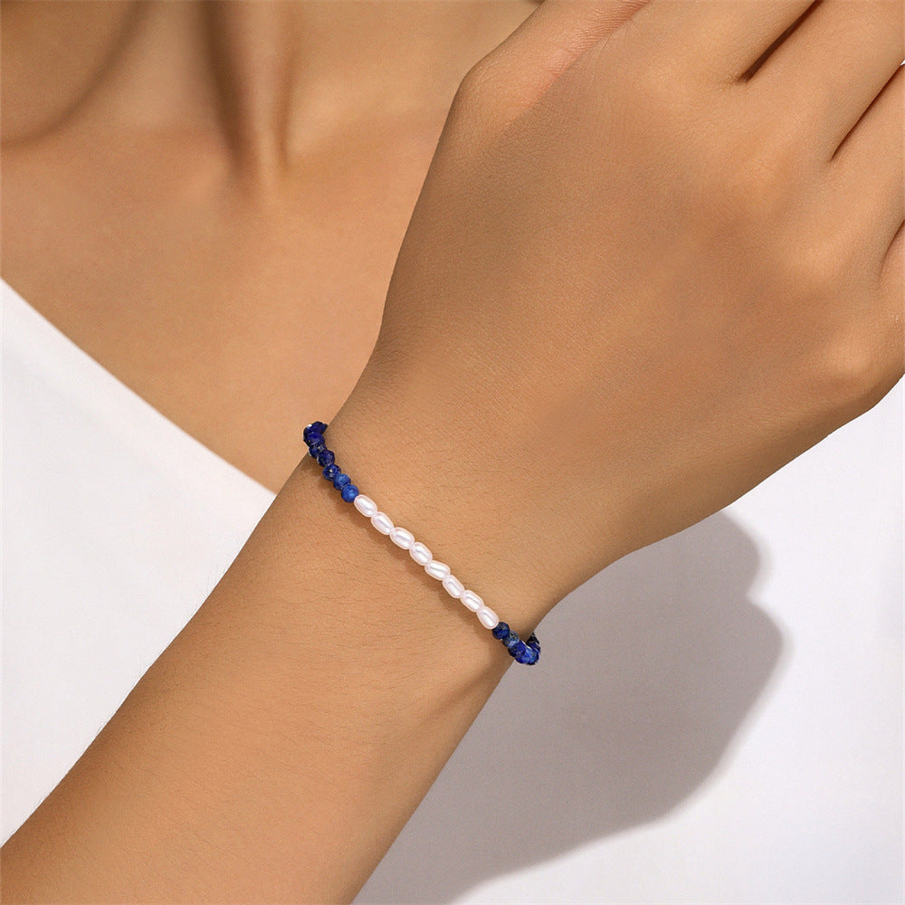 Celeste Lapis Pearl Bracelet-925 Sterling Silver Vintage Elegance