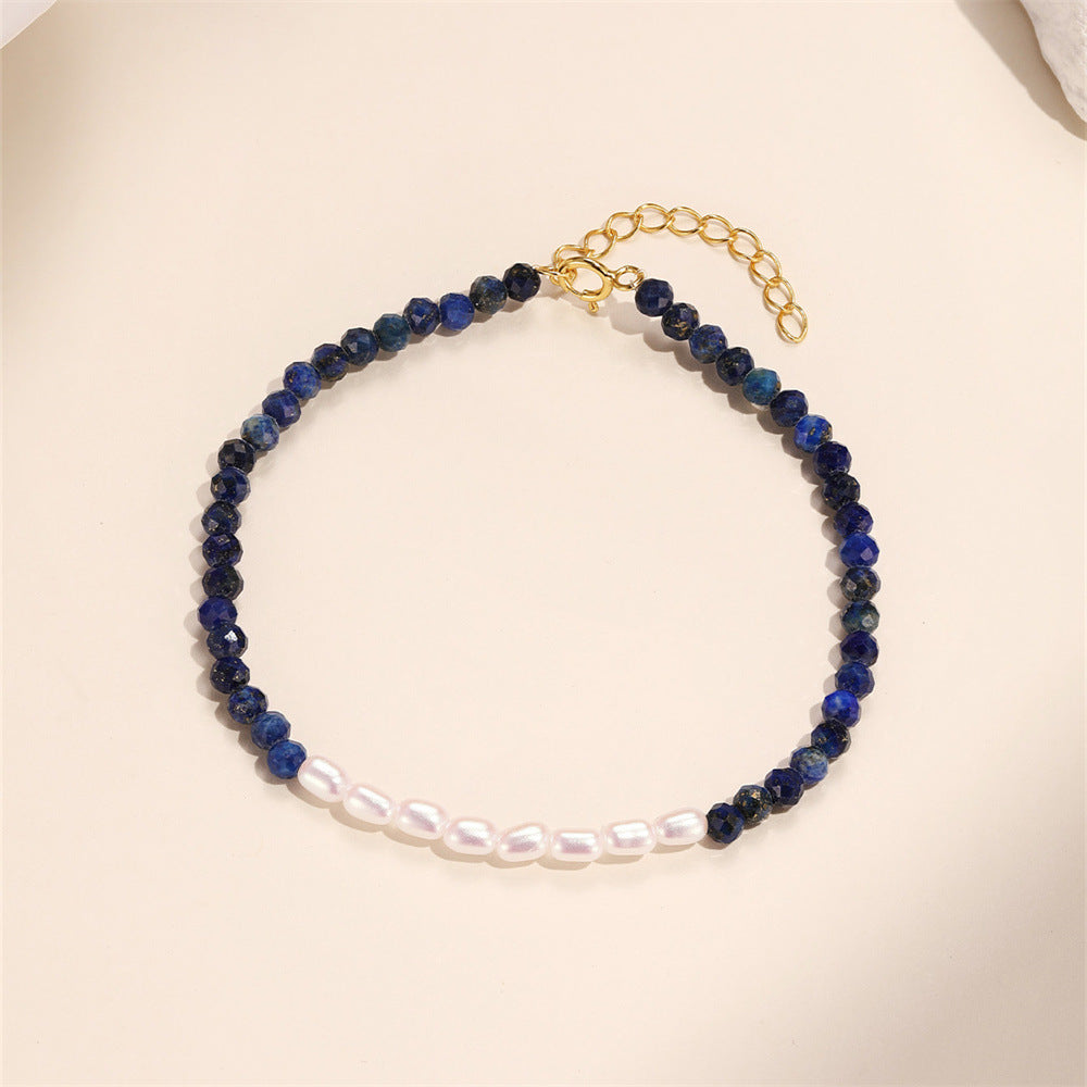 Celeste Lapis Pearl Bracelet-925 Sterling Silver Vintage Elegance