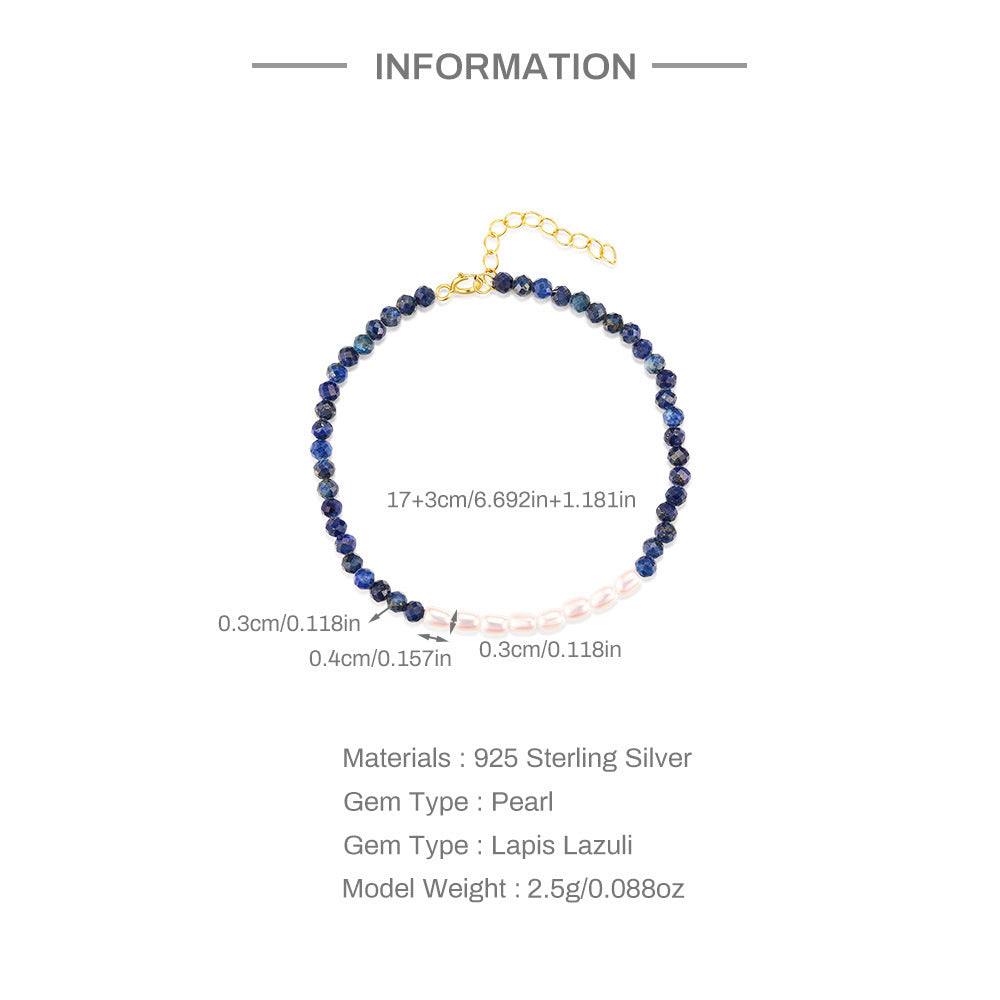 Celeste Lapis Pearl Bracelet-925 Sterling Silver Vintage Elegance