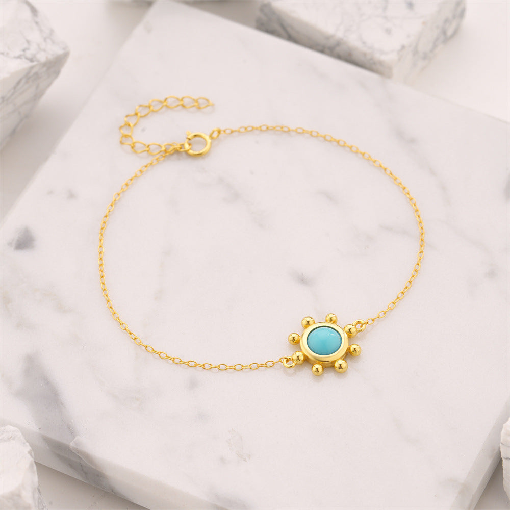Étoile Turquoise Medallion Bracelet – 925 Sterling Silver French Chic Jewelry