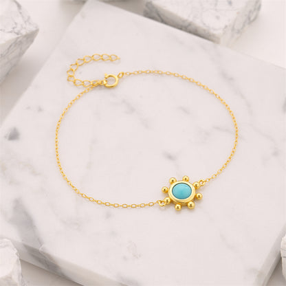 Étoile Turquoise Medallion Bracelet – 925 Sterling Silver French Chic Jewelry