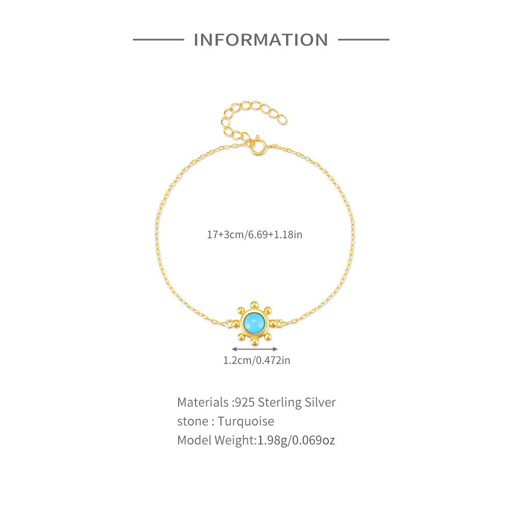 Étoile Turquoise Medallion Bracelet – 925 Sterling Silver French Chic Jewelry