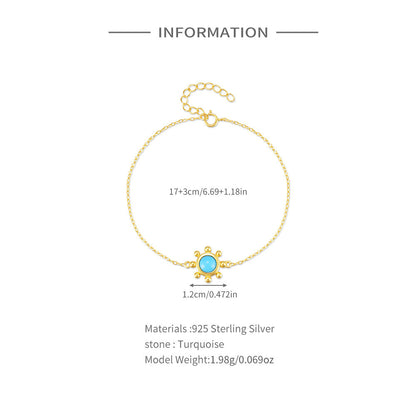 Étoile Turquoise Medallion Bracelet – 925 Sterling Silver French Chic Jewelry
