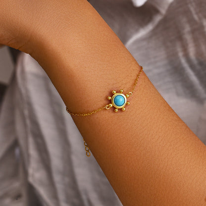 Étoile Turquoise Medallion Bracelet – 925 Sterling Silver French Chic Jewelry