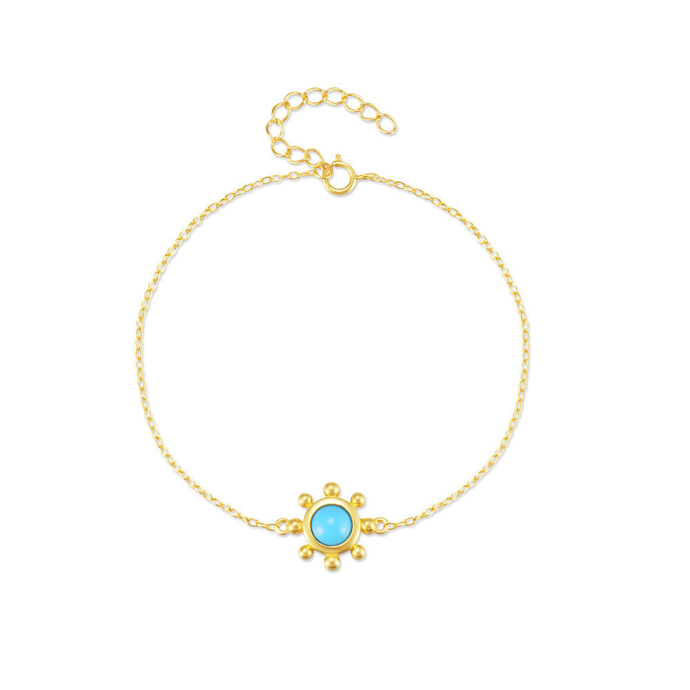Étoile Turquoise Medallion Bracelet – 925 Sterling Silver French Chic Jewelry