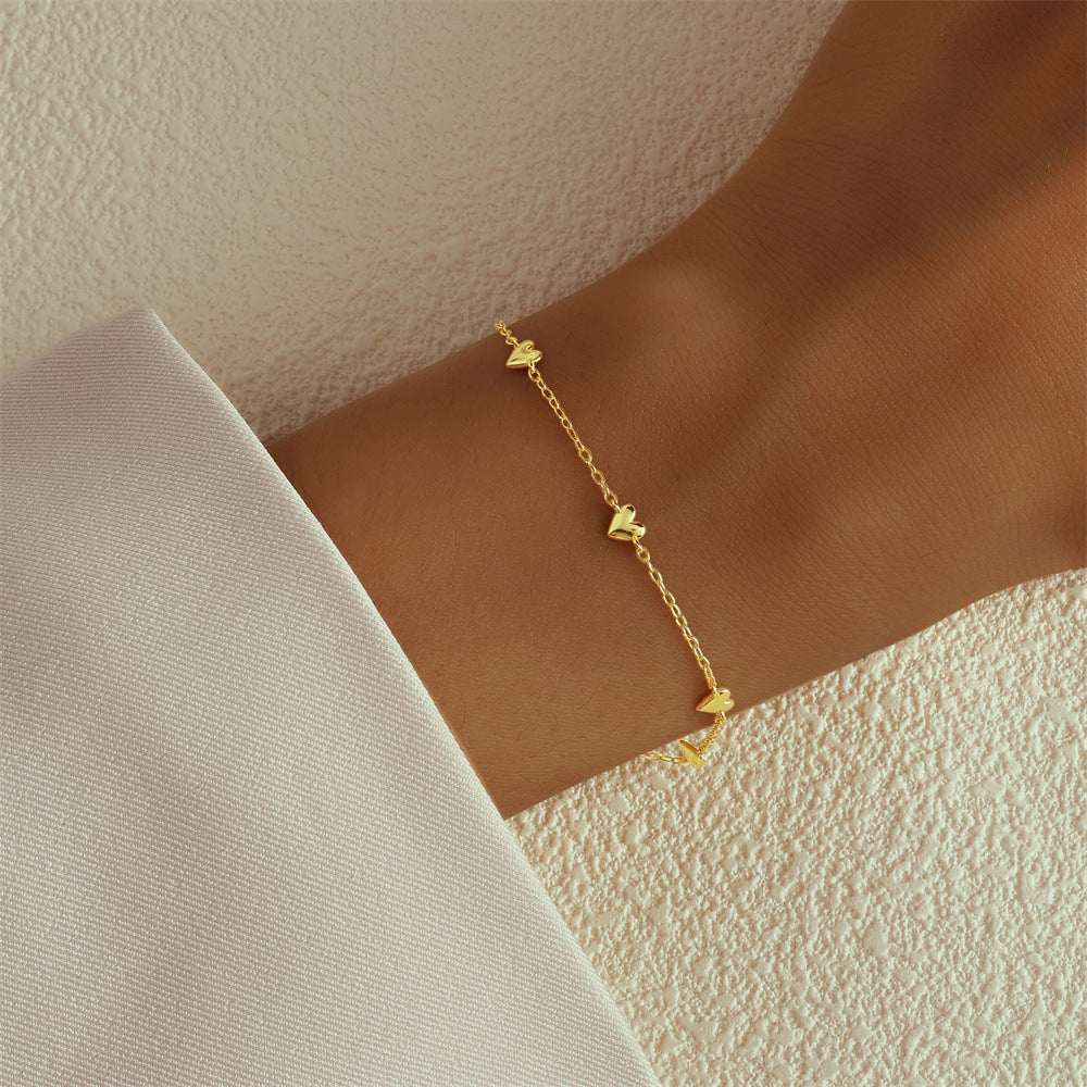 Amora Heart Charm Bracelet-925 Sterling Silver Minimalist Love Collection