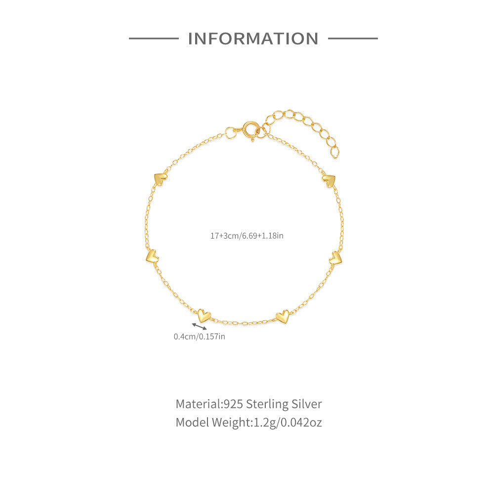 Amora Heart Charm Bracelet-925 Sterling Silver Minimalist Love Collection