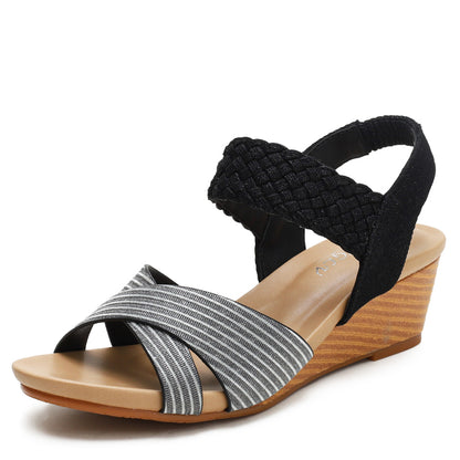 BreezeLift Woven Open-Toe Wedge Sandals