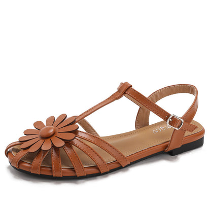 PetalGrace French Floral Low-Heel Sandals