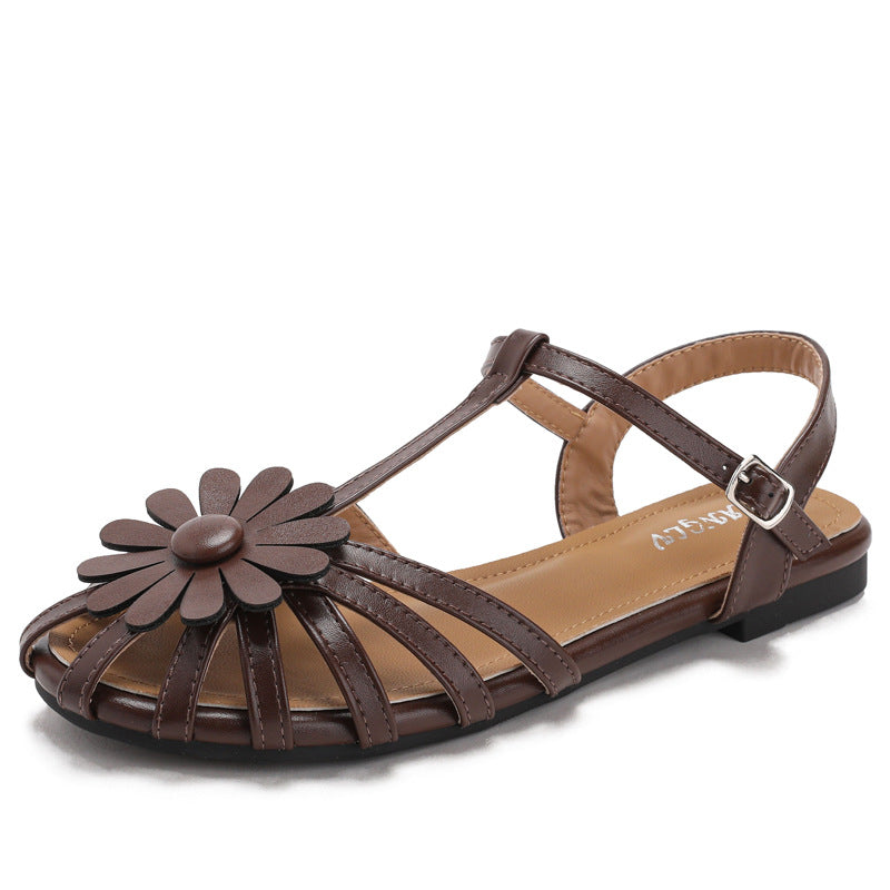 PetalGrace French Floral Low-Heel Sandals