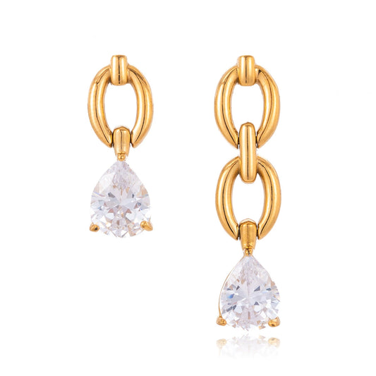 Elegant White Teardrop Zircon Dangle Earrings
