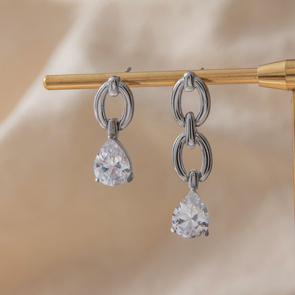 Elegant White Teardrop Zircon Dangle Earrings