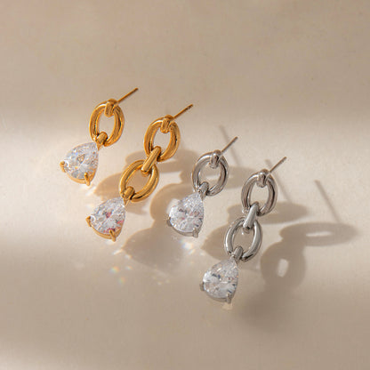 Elegant White Teardrop Zircon Dangle Earrings