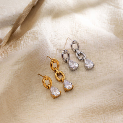 Elegant White Teardrop Zircon Dangle Earrings
