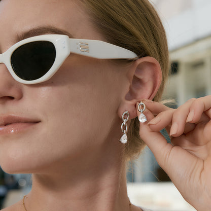 Elegant White Teardrop Zircon Dangle Earrings
