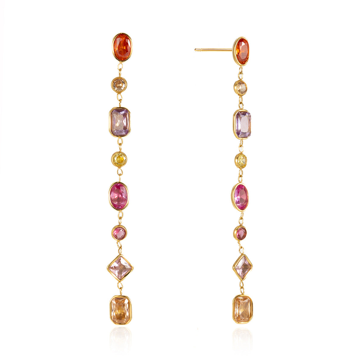 Colorful Zircon Tassel Earrings for Women-18K Gold Stainless Steel Elegant Jewelry