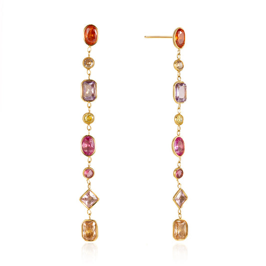 Colorful Zircon Tassel Earrings for Women-18K Gold Stainless Steel Elegant Jewelry