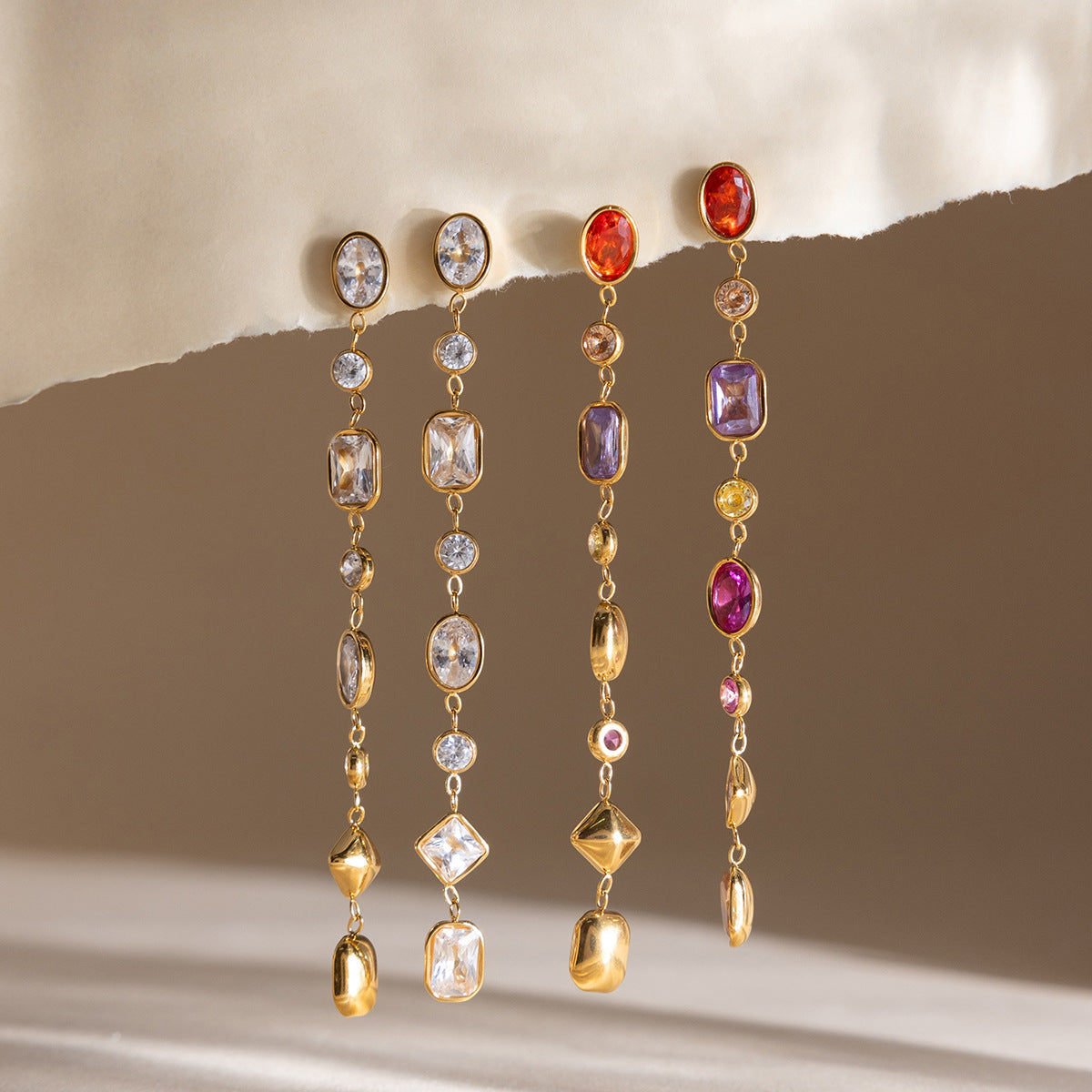Colorful Zircon Tassel Earrings for Women-18K Gold Stainless Steel Elegant Jewelry