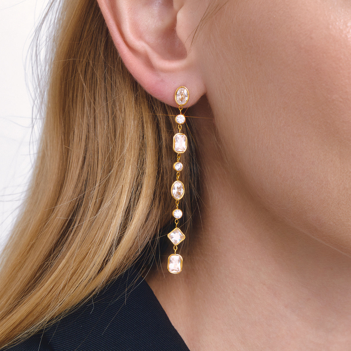 Colorful Zircon Tassel Earrings for Women-18K Gold Stainless Steel Elegant Jewelry