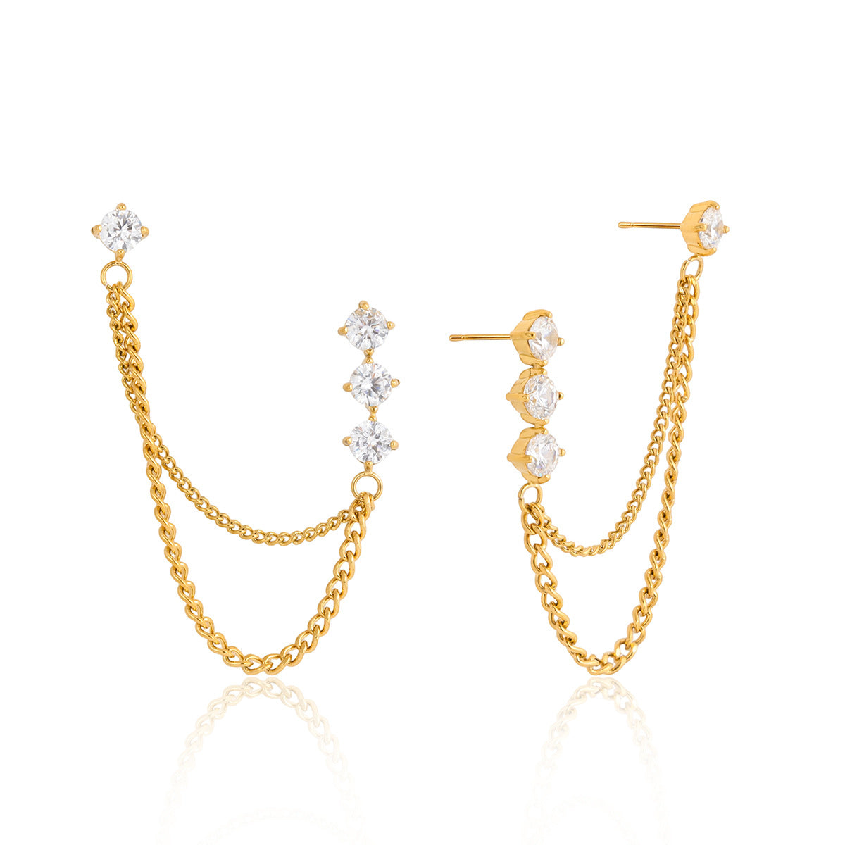 Luxe Crystal Tassel Drop Earrings-18K Gold Stainless Steel