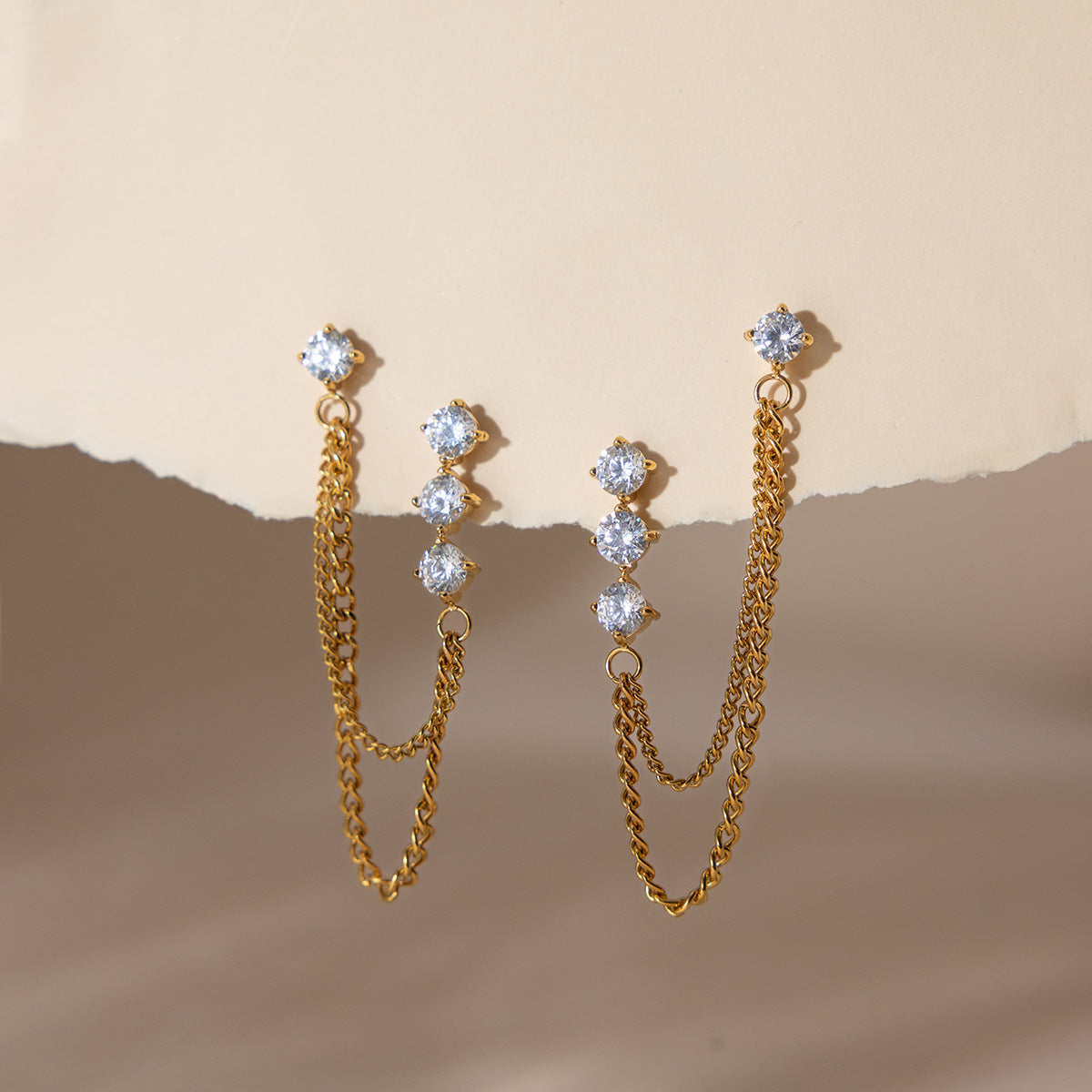 Luxe Crystal Tassel Drop Earrings-18K Gold Stainless Steel
