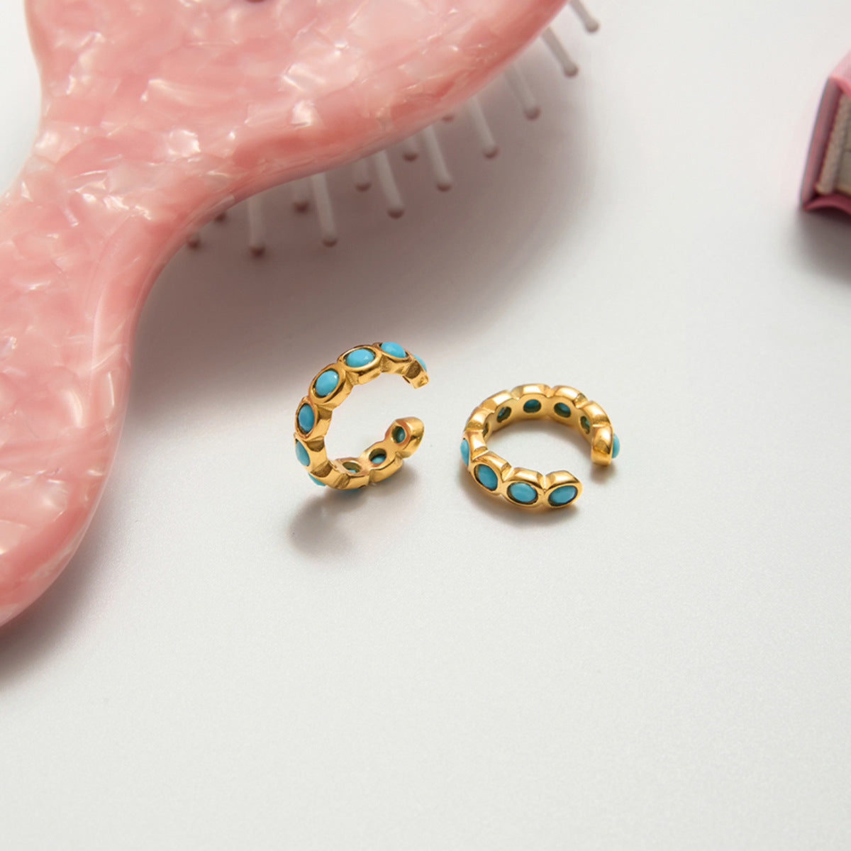 Vintage Blue Turquoise Clip-On Earrings-18K Gold Stainless Steel
