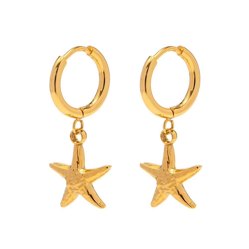 French Vintage Starfish Pendant Earrings 18K Gold Stainless Steel