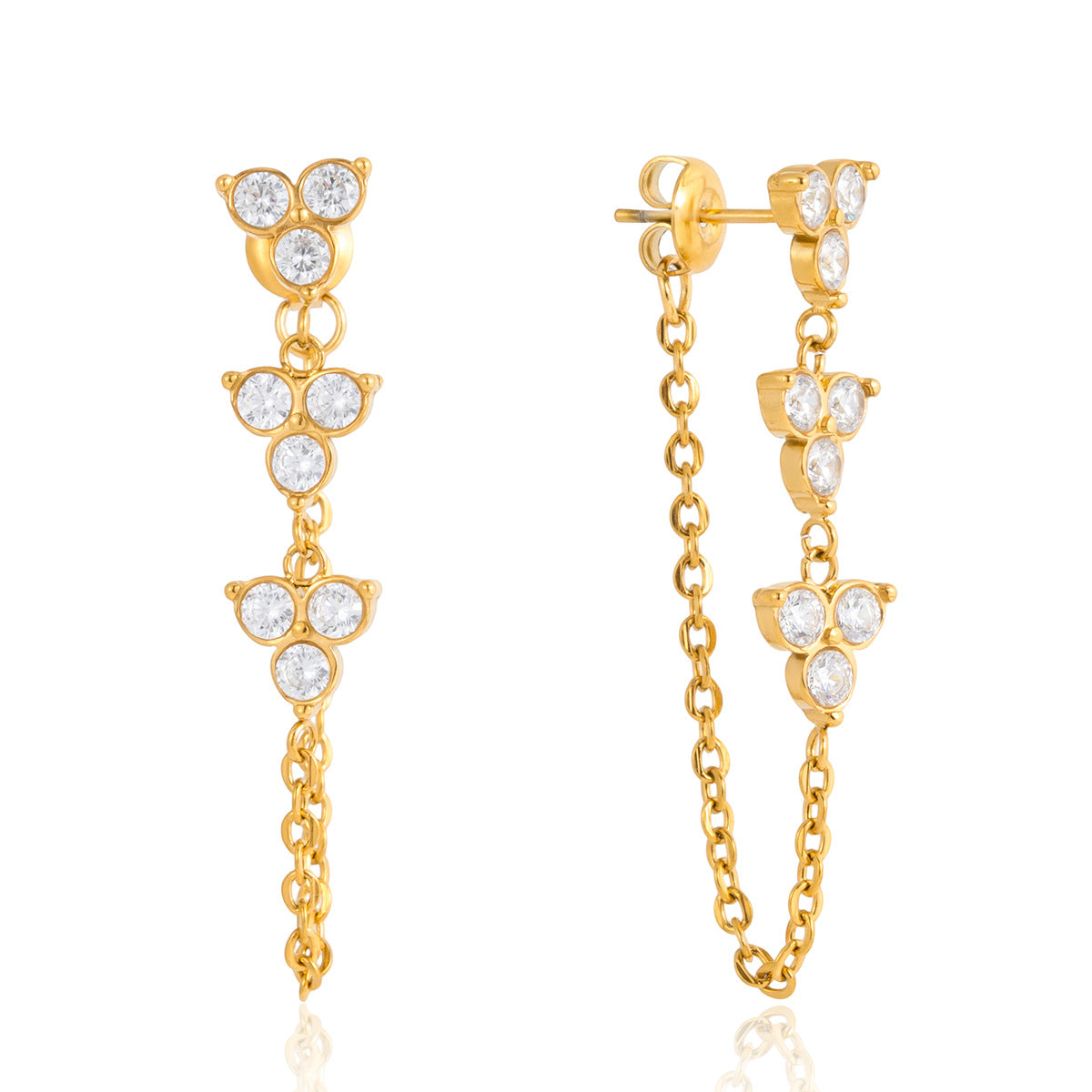 Minimalist White Zircon Floral Drop Earrings – 18K Gold Tone Elegance
