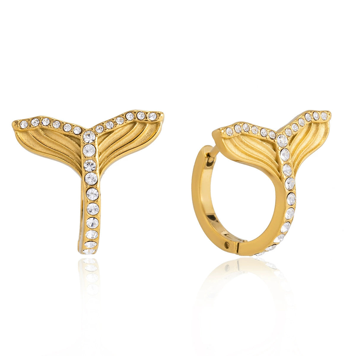 Crystal Fish Tail Stainless Steel Stud Earrings for Women