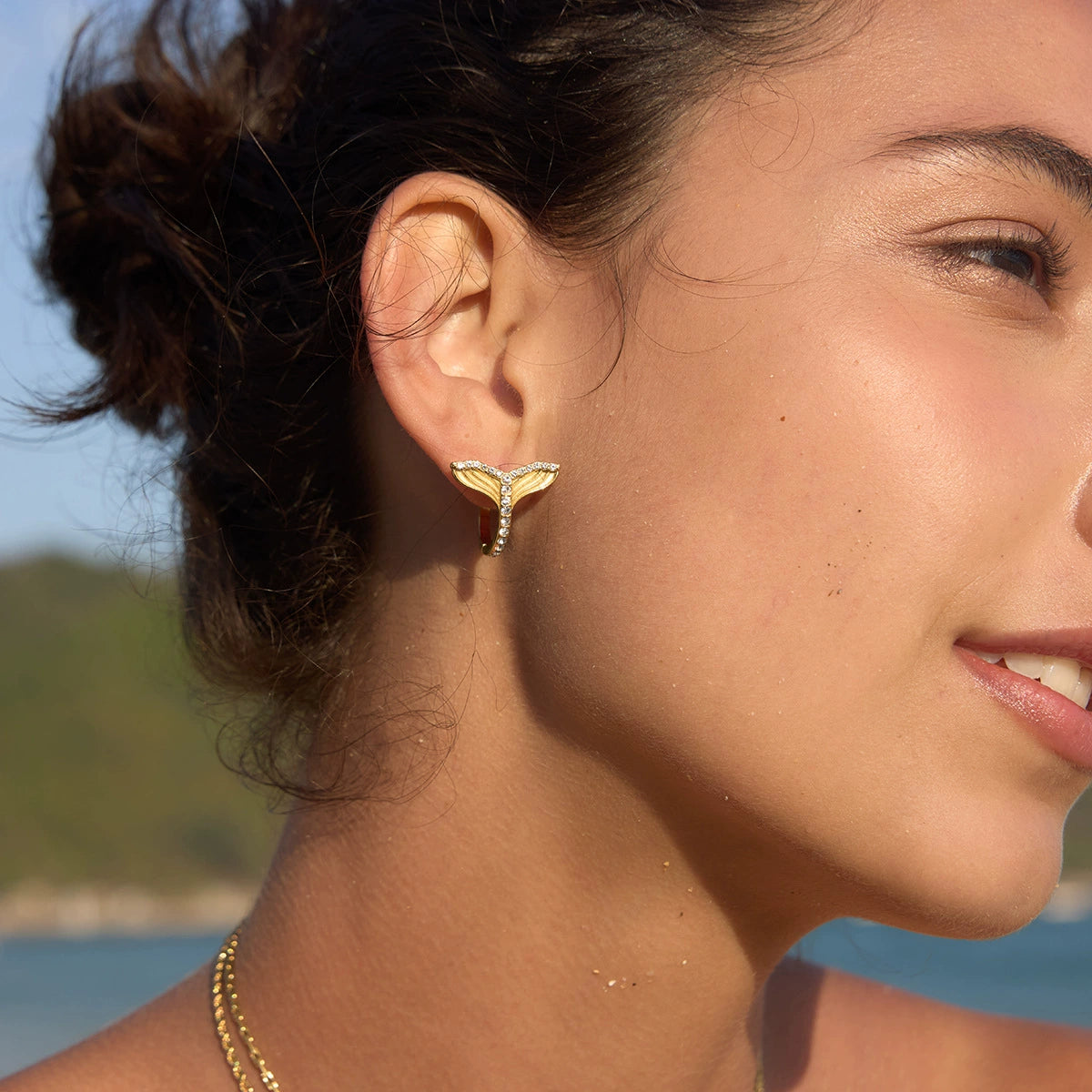 Crystal Fish Tail Stainless Steel Stud Earrings for Women