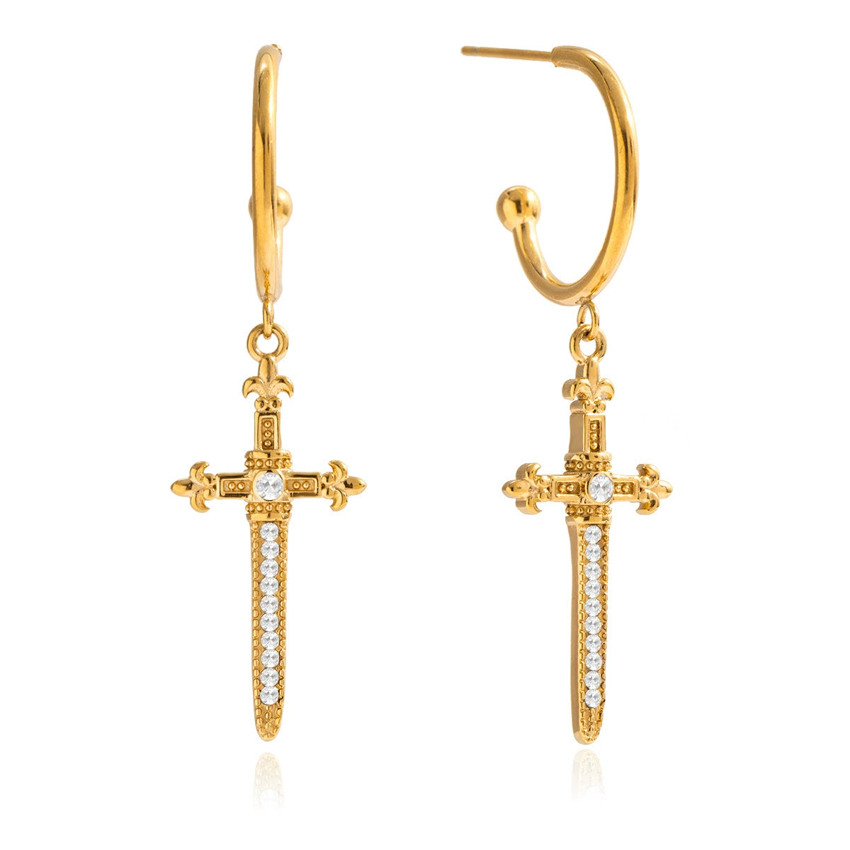 18K Gold Stainless Steel Cross Earrings for Women
