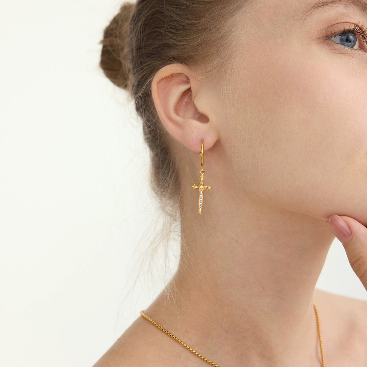 18K Gold Stainless Steel Cross Earrings for Women
