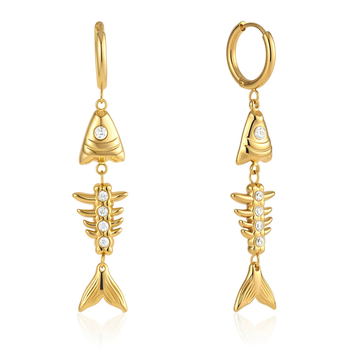 Tropical Chic Gold Fishbone Pendant Earrings