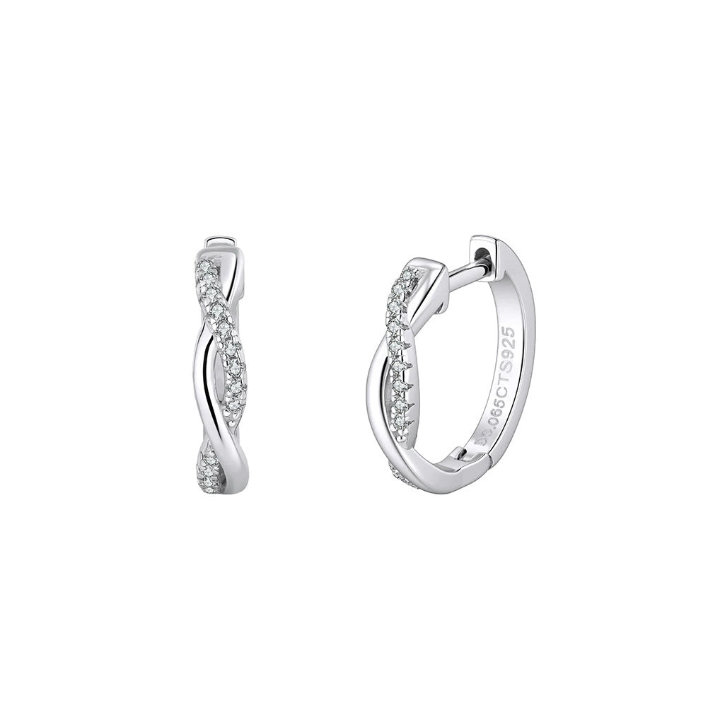 Aurora Möbius Twist Huggie Earrings – S925 Sterling Silver & Moissanite
