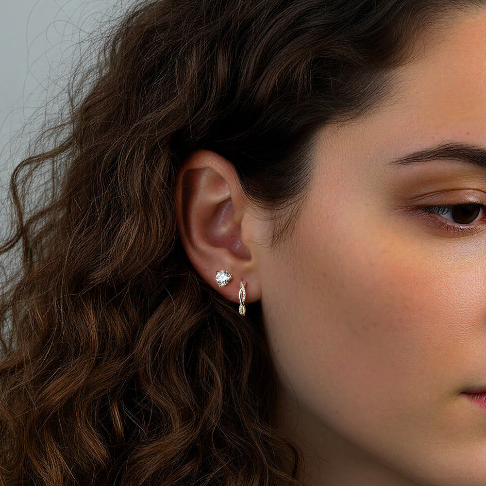 Aurora Möbius Twist Huggie Earrings – S925 Sterling Silver & Moissanite