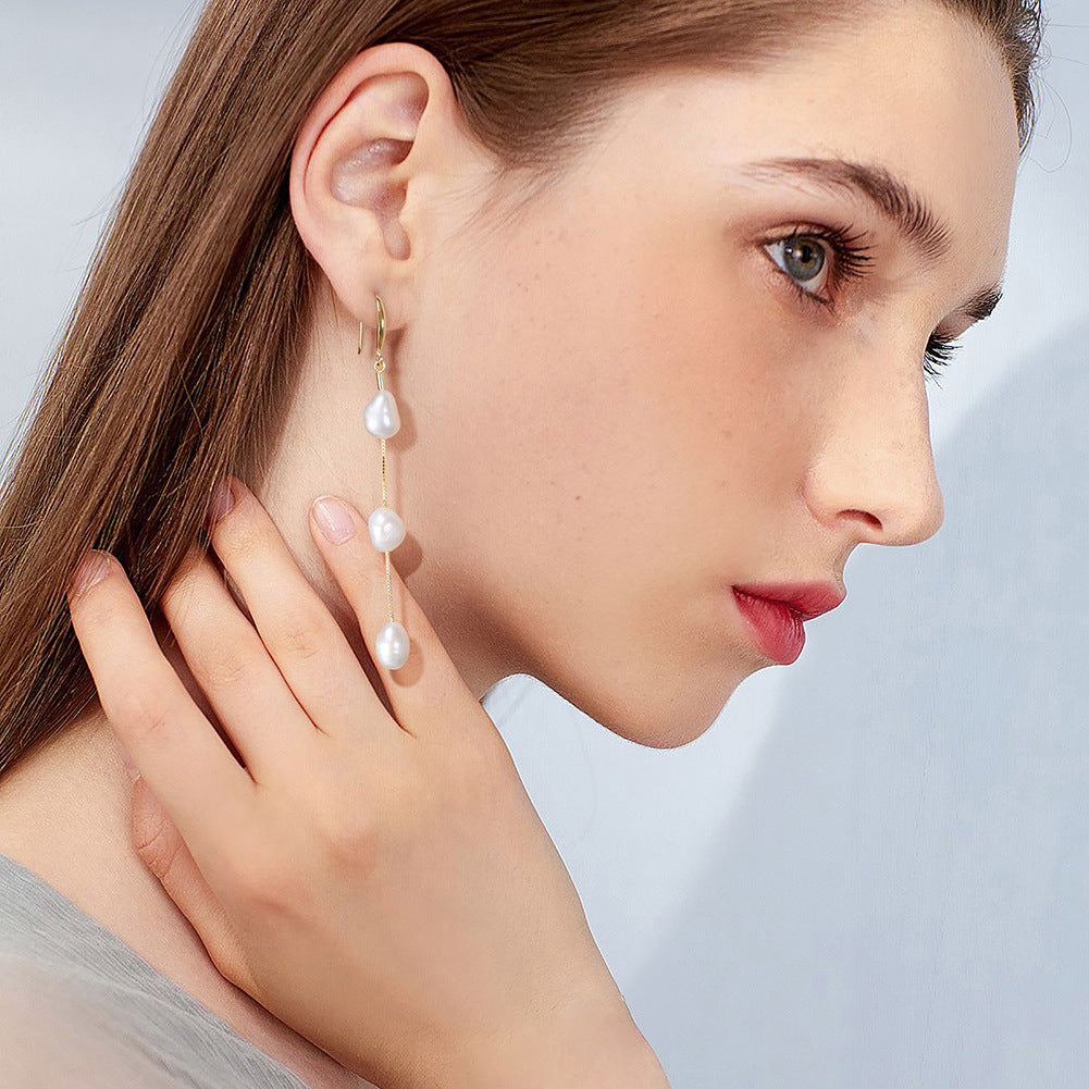 Seraphina Handmade Baroque Pearl Drop Earrings-S925 Sterling Silver