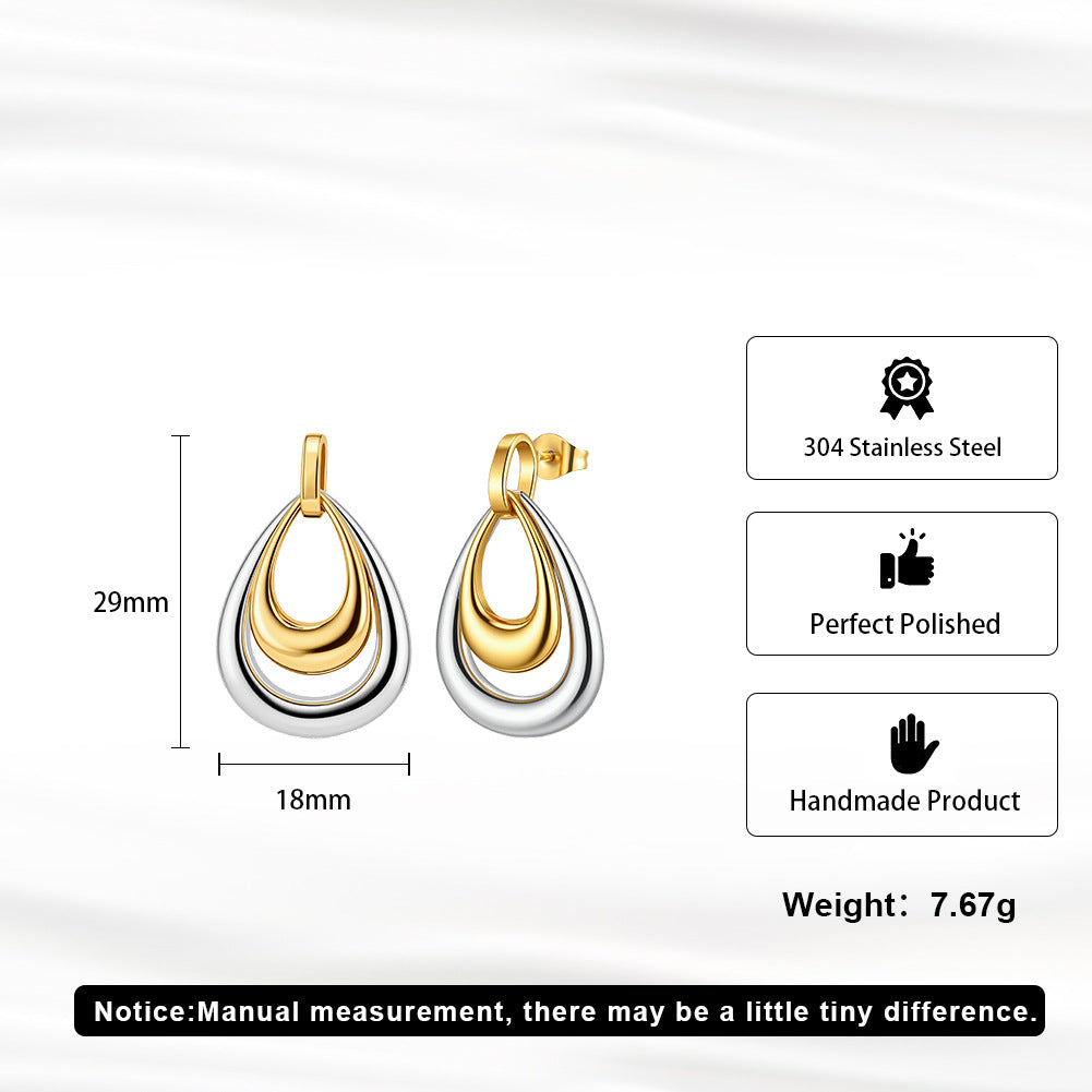 Noir & Lumi Geometric Teardrop Earrings-Stainless Steel Two-Tone