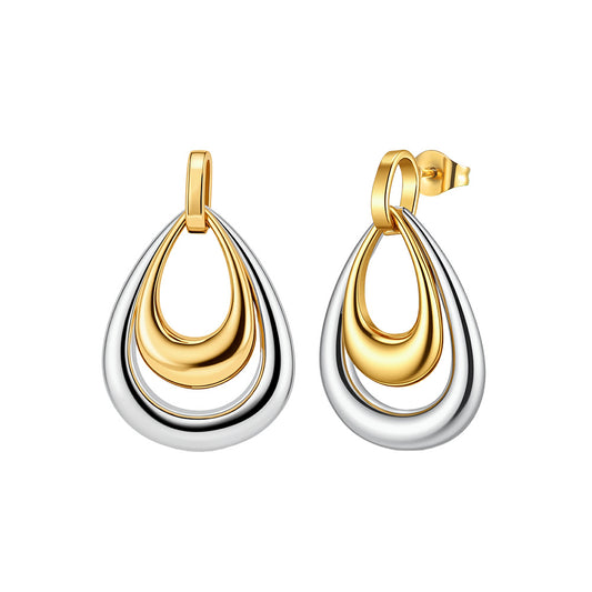 Noir & Lumi Geometric Teardrop Earrings-Stainless Steel Two-Tone