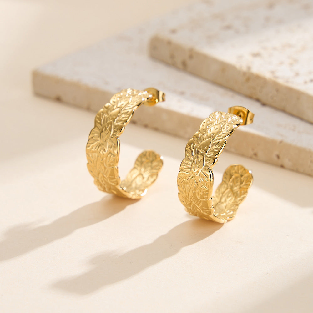 Selene Hammered Texture Stud Earrings-Stainless Steel Minimal Luxe