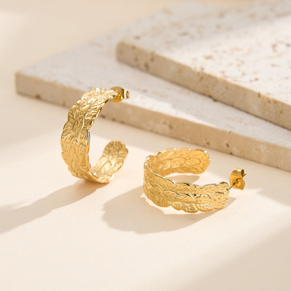 Selene Hammered Texture Stud Earrings-Stainless Steel Minimal Luxe