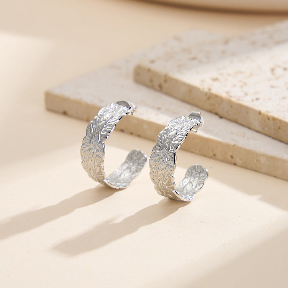 Selene Hammered Texture Stud Earrings-Stainless Steel Minimal Luxe