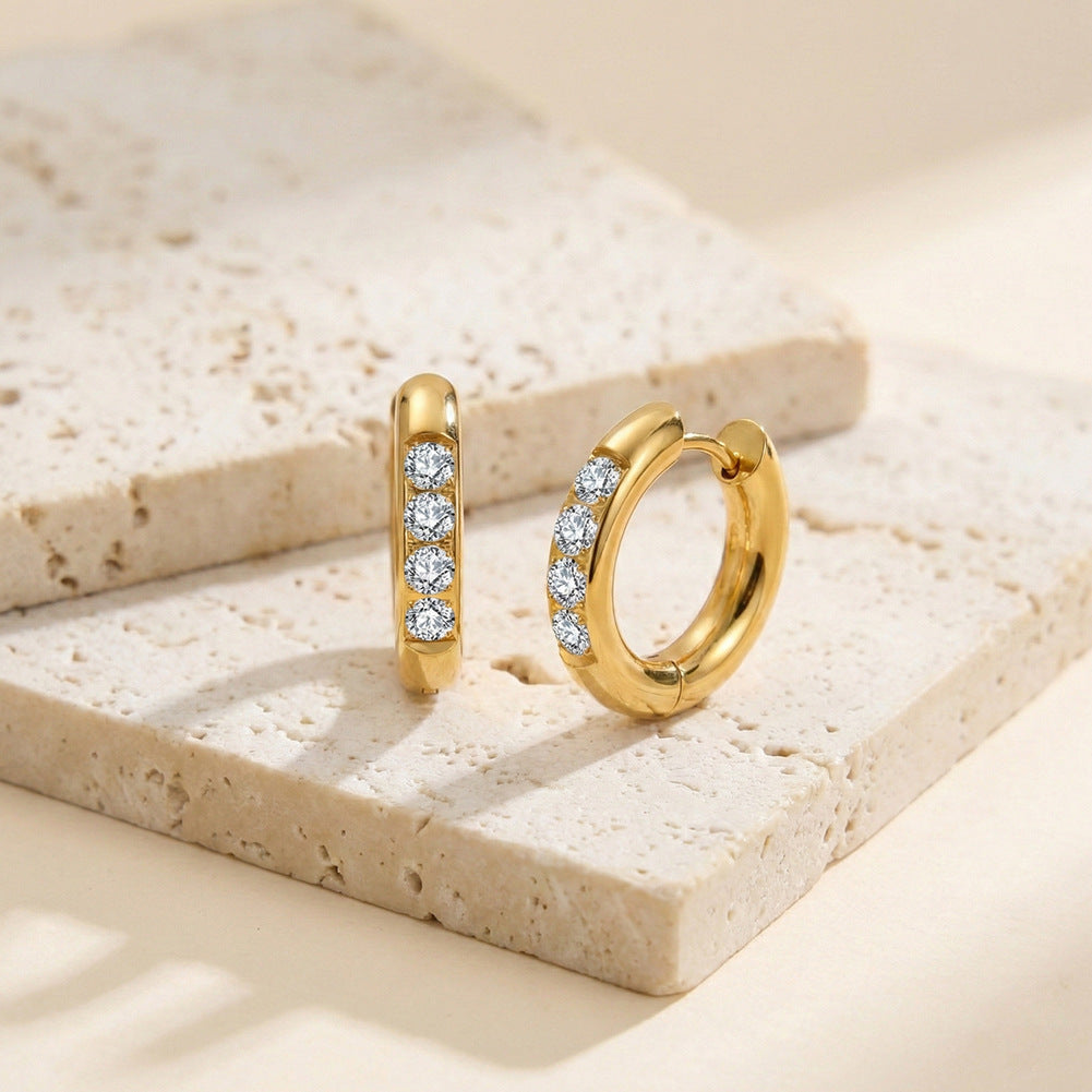 Élise Vintage Zircon Stud Earrings – 18K Gold Stainless Steel
