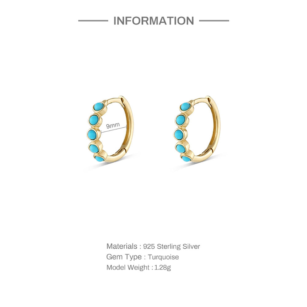 Turquoise Halo Hoop Earrings-S925 Sterling Silver